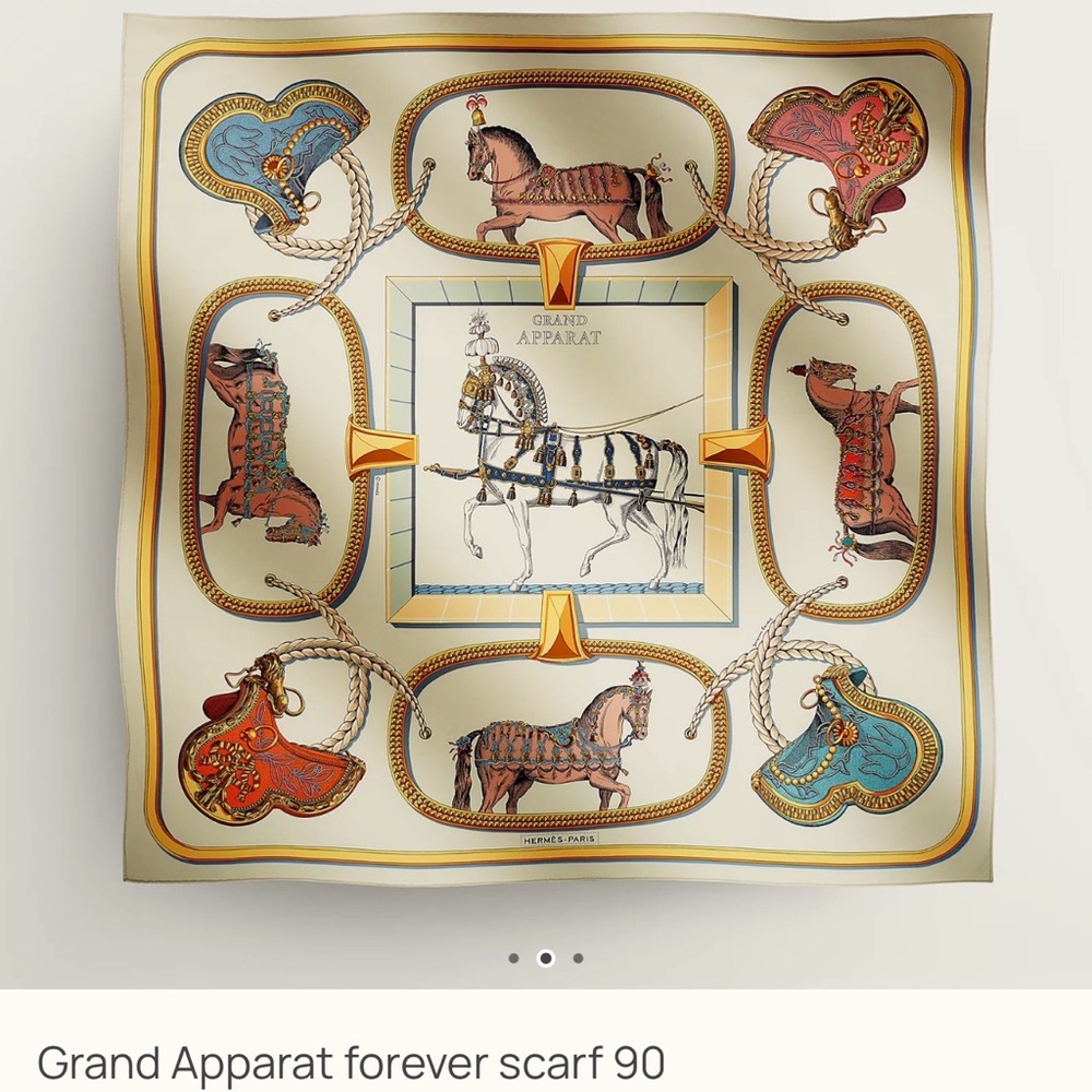 NWT! HERMES Grand Apparat forever scarf 90 cm Crème / Gold / Multicolore